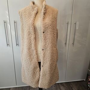 Noisy May Beige Sherpa Teddy Long Vest Jacket